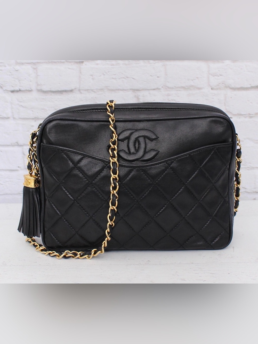 CHANEL Tassel Camera Bag Black Lambskin Medium, Rare 0 series Collectors Piece
